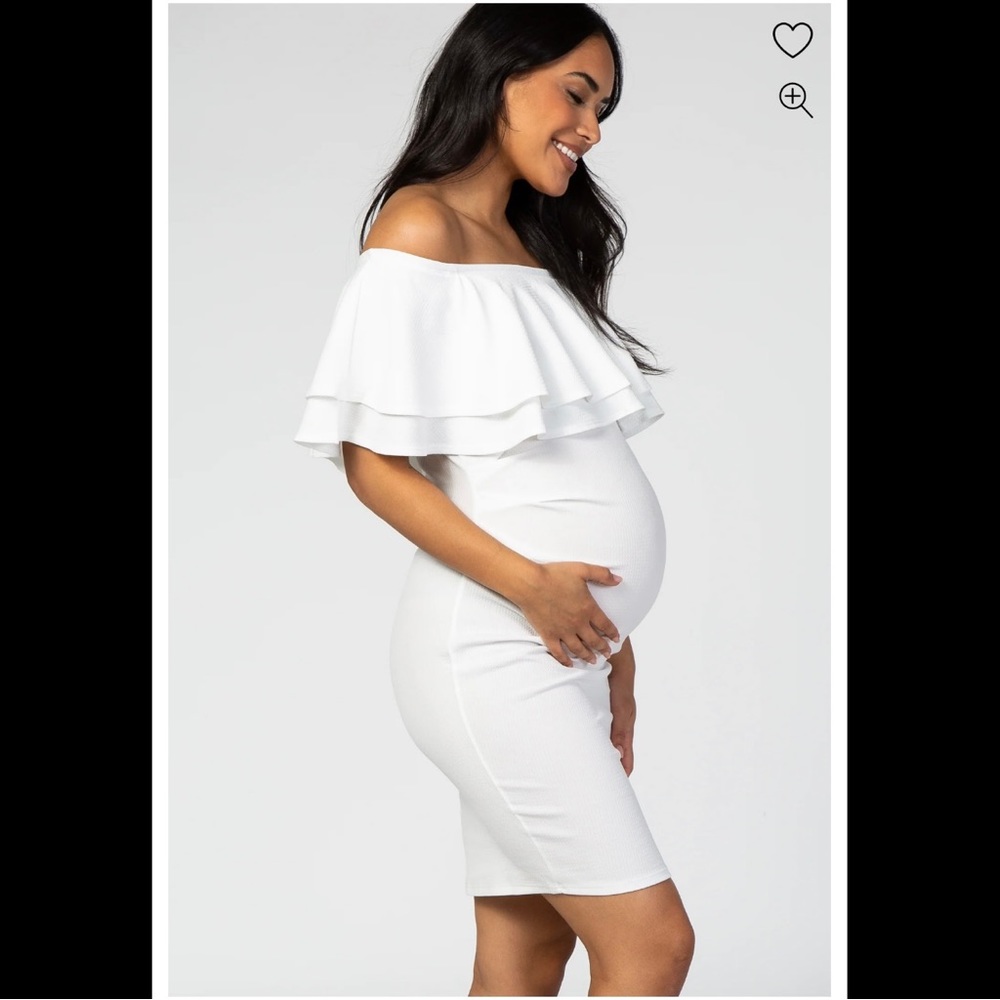 Hello Miz at PINKBLUSH Size L White Off Shoulder Ruched Maternity Dress